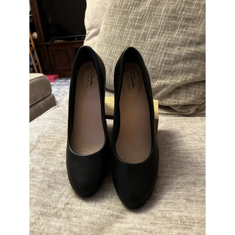 Clarks Women Ambyr Joy Pumps Black Leather Size 9M Stiletto Heels